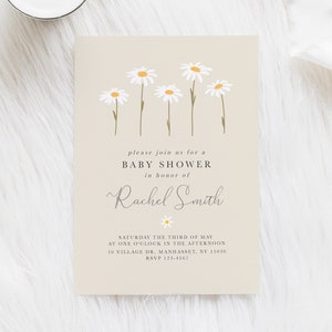 Modello modificabile per invito doccia con margherite / baby shower, addio al nubilato, invito floreale, margherite, invito a margherita, doccia a margherita