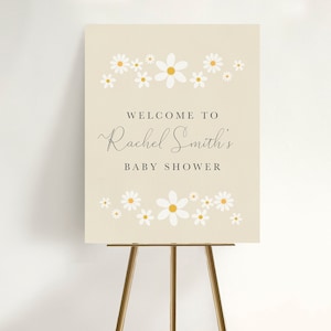 Modello modificabile del cartello di benvenuto Daisy / cartello di benvenuto, margherita, cartello per baby shower, cartello per addio al nubilato, cartello grande, cartello di benvenuto floreale, modificabile