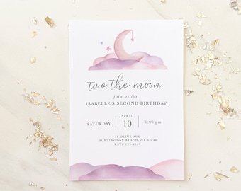 Two The Moon Birthday Invitation | Editable Template (Editable)