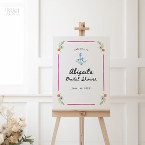 TEKEN grillige bloemen bruids douche bewerkbare sjabloon | handgetekend douchebord, bloemen, welkomstbordsjabloon, entreebord, tuinfeest