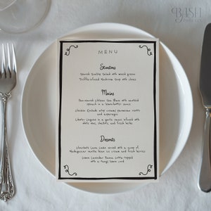 MENU Hand gezeichnete bearbeitbare Vorlage | Brautparty-Menü, Menükarte, Menüvorlage, handgezeichnet, maßgeschneidertes, skurriles Illustrationsmenü