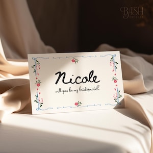 Bewerkbare sjabloon bruidsmeisje voorstel kaart | Will You Be My Bridesmaid, kaart bruidsmeisje, handgetekende kaart, grillige bloemen, afdrukbaar