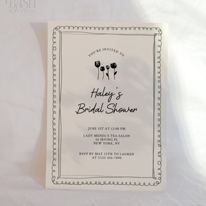 Einladung, Wunderliche Tulpe Brautparty Bearbeitbare Vorlage | handgezeichnete Brautparty Blumeneinladung, Doodleeinladung, Gartenparty