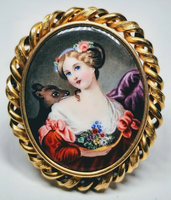 Antique 19th Century Swiss Enamel Hand-Painted La… - image 1
