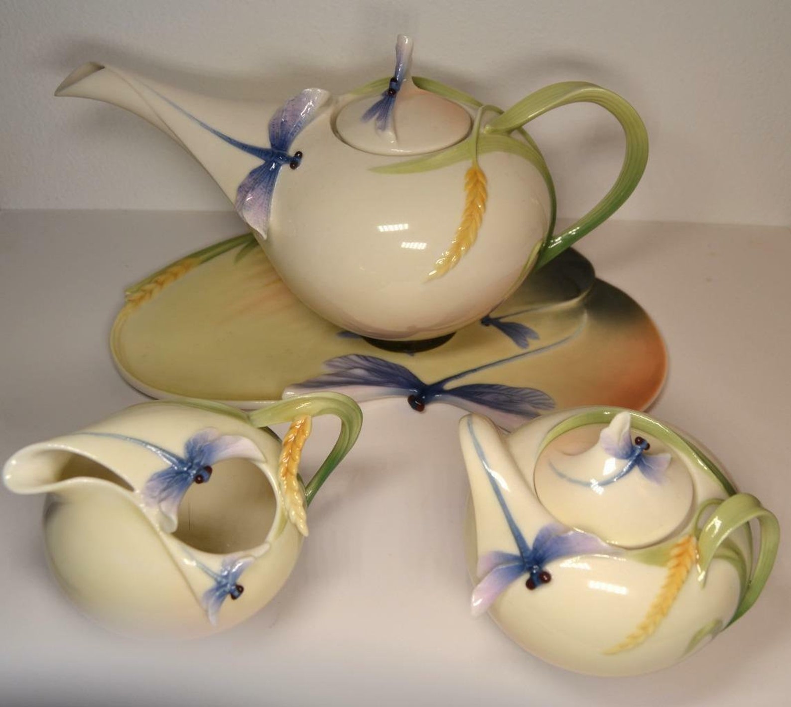Antique Art Nouveau Franz Dragonfly Porcelain Tea Set Signed Etsy