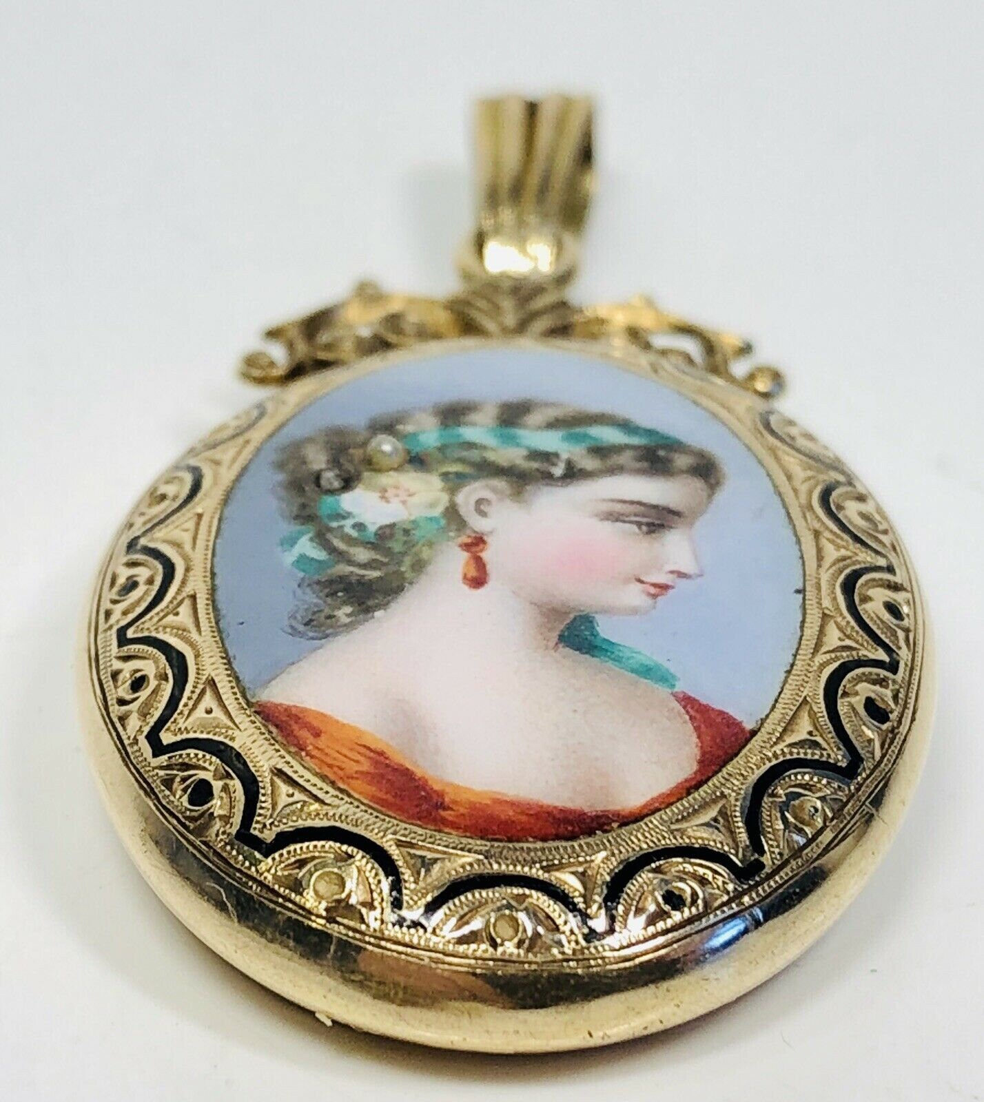 Antique 19th Century Swiss Enamel Portrait 14K Gold Pearl Etsy