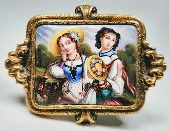 Antique 19th Century Swiss Enamel Victorian Young… - image 1