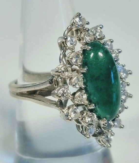 Vintage 1950s 14K White Gold Diamond & Emerald Ri… - image 5