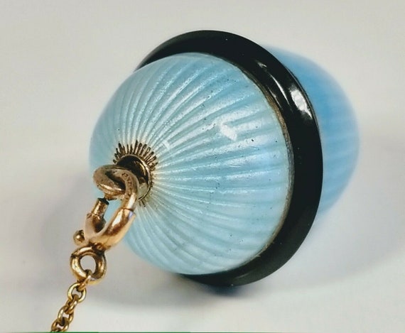 Vintage 1920's Silver and Light Blue Enamel Egg P… - image 5