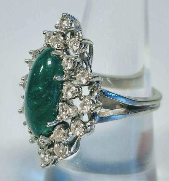Vintage 1950s 14K White Gold Diamond & Emerald Ri… - image 4