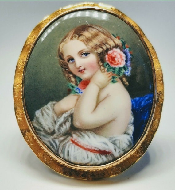 Antique 19th Century Swiss Enamel Victorian Girl … - image 1