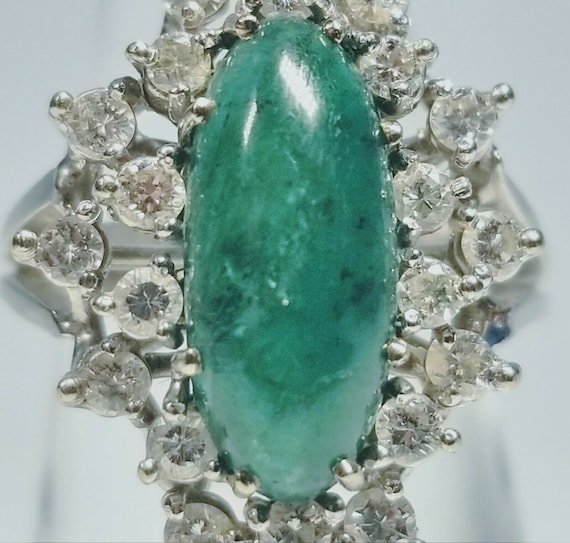 Vintage 1950s 14K White Gold Diamond & Emerald Ri… - image 7