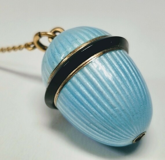 Vintage 1920's Silver and Light Blue Enamel Egg P… - image 2