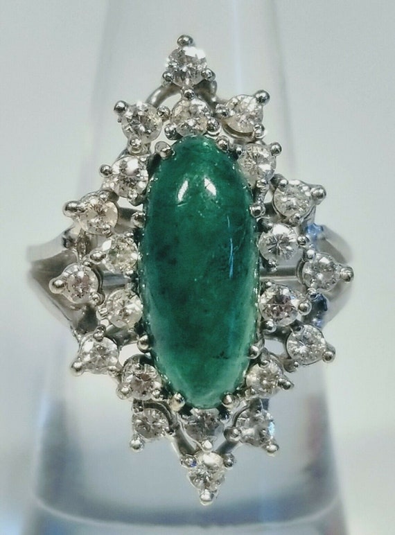 Vintage 1950s 14K White Gold Diamond & Emerald Ri… - image 3