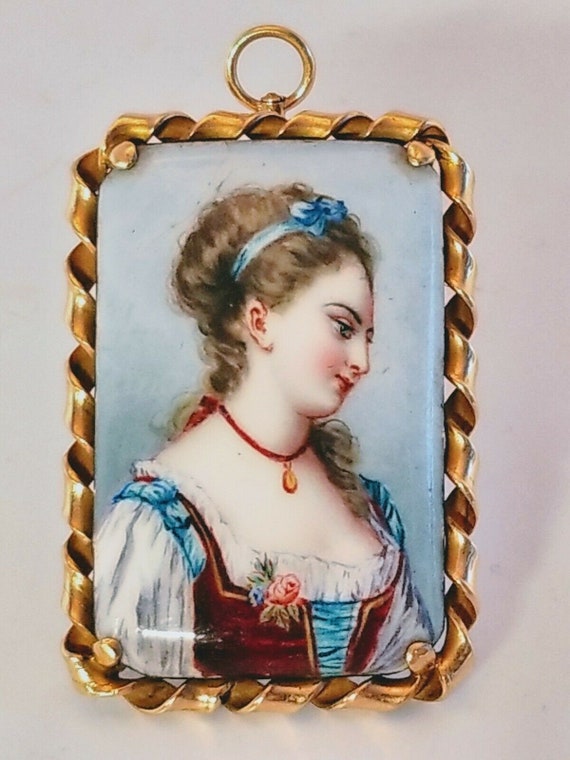 Antique 19th Century Swiss Enamel Portrait of Lad… - image 1