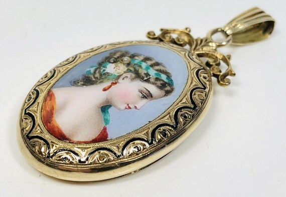 Antique 19th Century Swiss Enamel Portrait 14K Go… - image 3