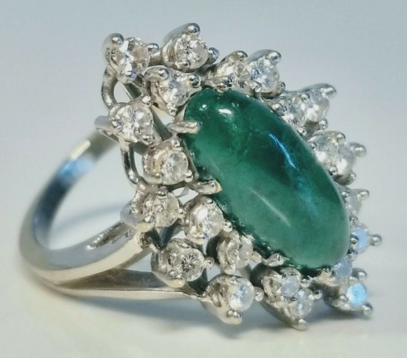 Vintage 1950s 14K White Gold Diamond & Emerald Ri… - image 1