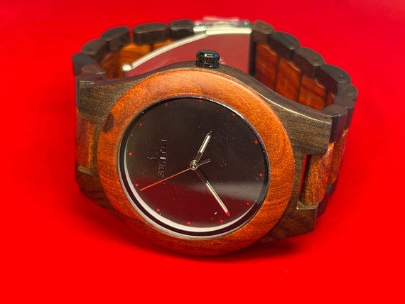 Sentai Red & Black Sandalwood Wood Wristwatch New… - image 3