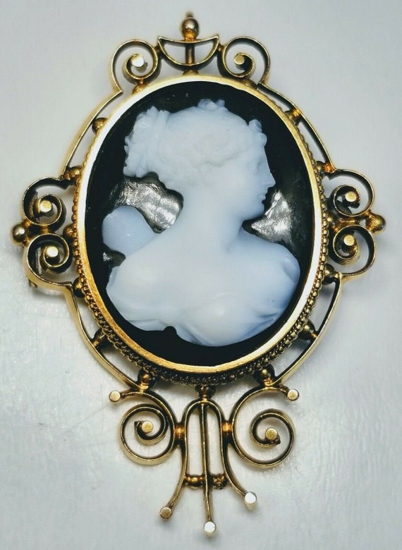 19th Century Victorian Fine 14K Gold Stone Cameo P