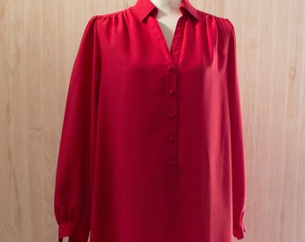 Vintage 1970s Red Silky Shirtdress