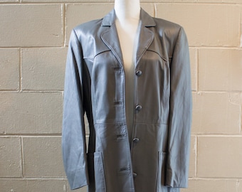 Vintage 1970s Gray Leather Trenchcoat