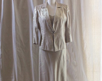Vintage jaren 1990 Champagne Maxi Jurk met Jas