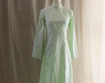 Vintage 1970s Mint Floral Maxi Dress