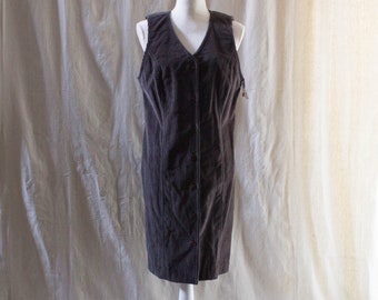 Vintage 1990s Gray Wide Wale Corduroy Mini Jumper Dress