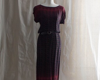 Vintage 1980s Black and Red Belted Midi Dress