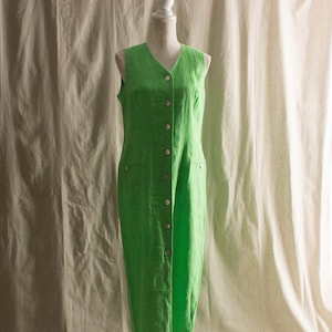 Vintage 1990s Lime Green Linen Tank Dress