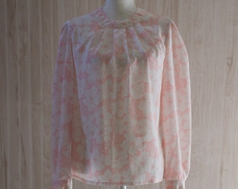 Vintage 1980s Pink Floral Blouse