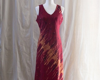 Vintage 1990er Jahre rot abstrakte Druck Maxi Kleid