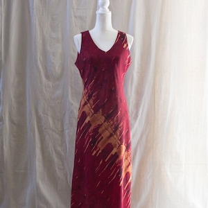 Vintage 1990s Red Abstract Print Maxi Dress
