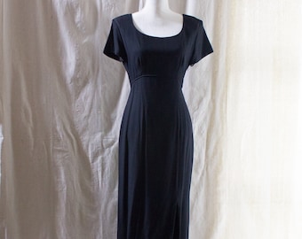Vintage 1990s Black Short Sleeve Maxi Dress with Bows and Cutouts