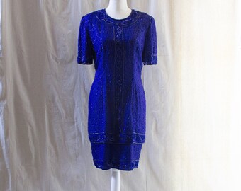 Vintage 1990s Purple Silk Beaded Dress