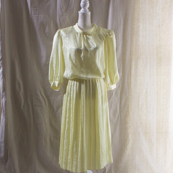 Vintage 1980s Yellow Jacquard Midi Dress