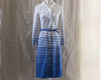 Vintage 1970s Ombre Striped Knit Midi Shirtdress