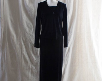 Vintage 1990s Black Stretch Velvet Maxi Slip Dress with Cardigan