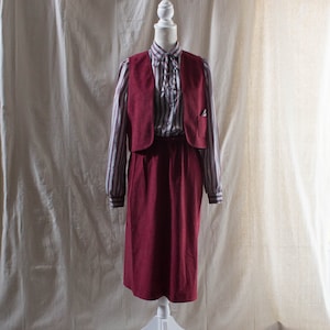 Vintage 1970s Burgundy Midi dress with Vest