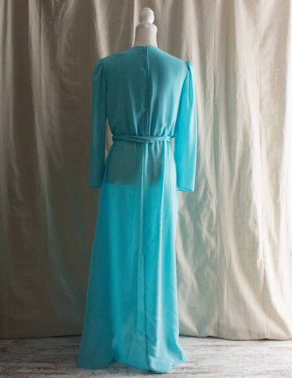 Vintage 1970s Light Turquoise Chiffon Maxi Dress - image 3