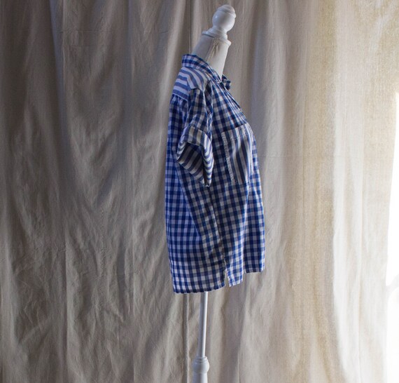 Vintage 1990s Blue and White Gingham Short Sleeve… - image 4