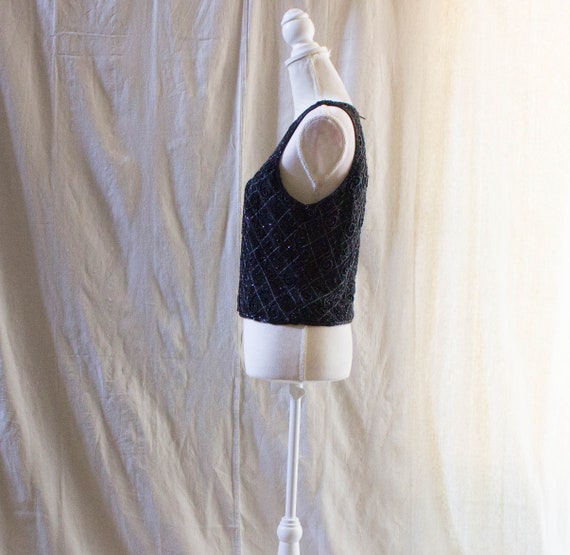 Vintage 1990s Black Beaded Silk Tank Top - image 2