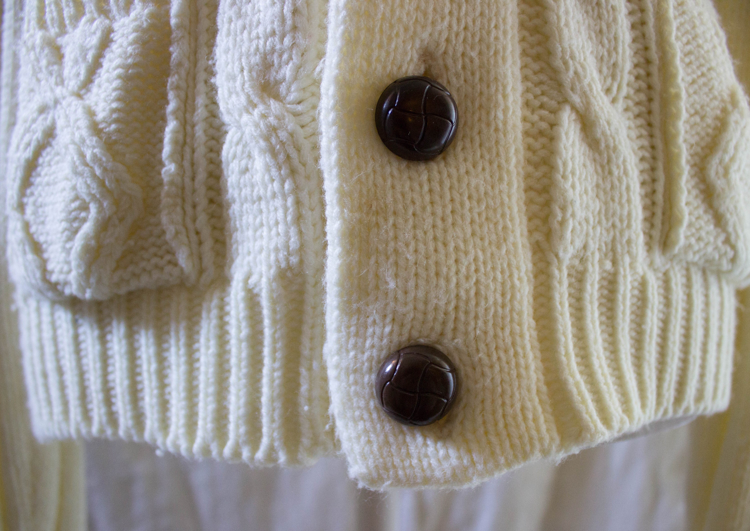 Vintage 1970s Cream Cable Knit Cardigan Sweater - Etsy