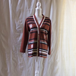 Vintage 1970s Rust Striped Cardigan Sweater