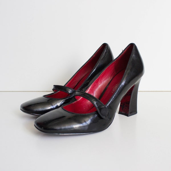 Vintage 1990s Black Patent Leather Mary Jane Heels
