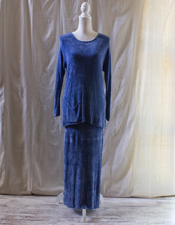 Vintage Y2K Blue Sweater and Maxi Skirt Set