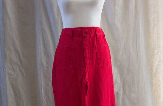 Vintage 1970s Red Flare Denim Jeans - image 2