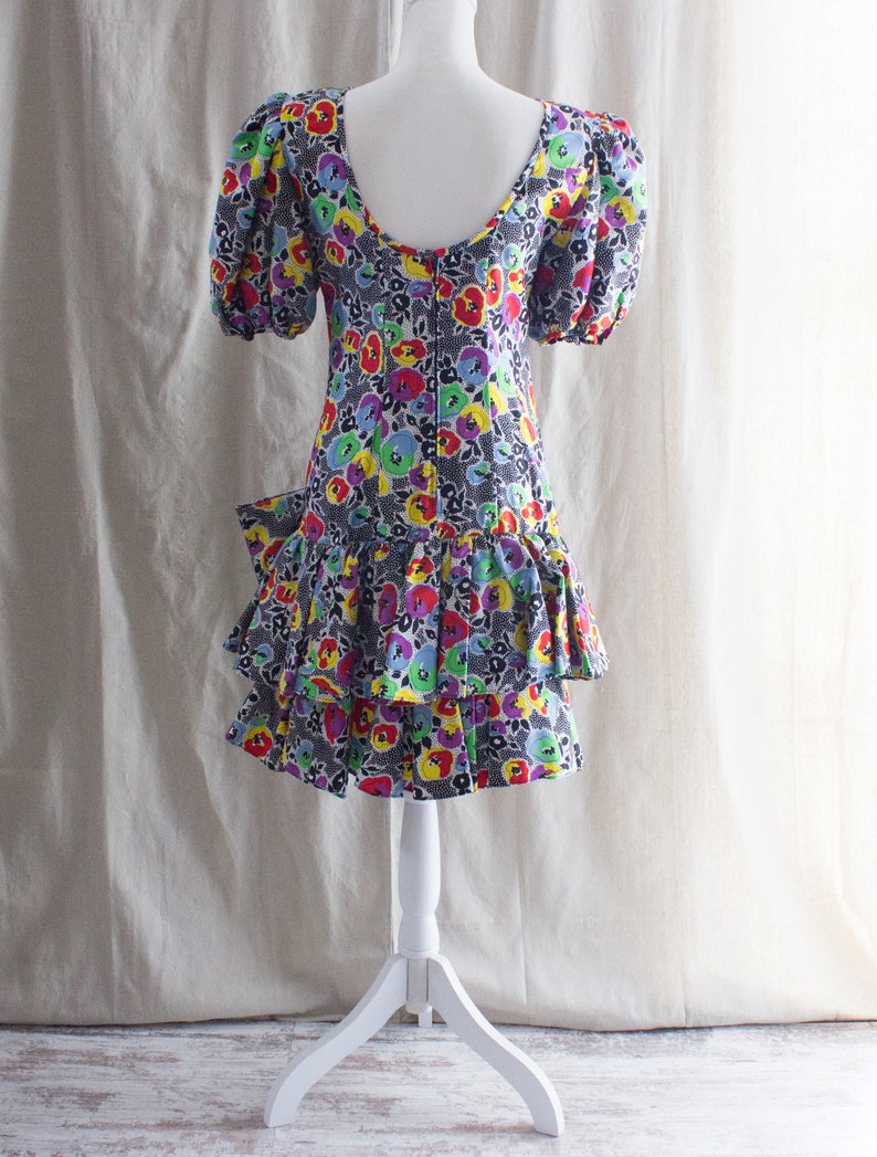 Vintage 1990s Puff Sleeve Ruffled Dress