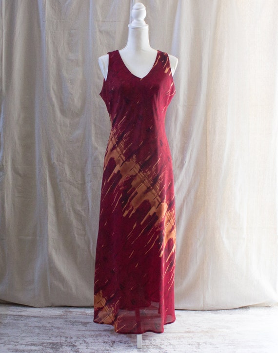 Vintage 1990s Red Abstract Print Maxi Dress - Etsy