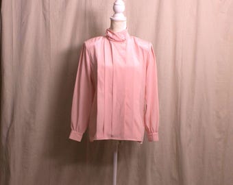 Vintage 1980s Light Pink Funnel Neck Blouse